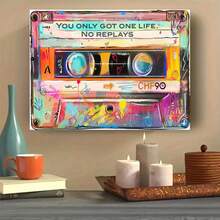 1 Tranh nghệ thuật băng cassette cổ điển thập niên 80, tranh treo tường bằng vải canvas với dòng chữ "You Only Live Once" (Bạn chỉ sống một lần), áp phích âm nhạc trừu tượng sống động, sẵn sàng treo trang trí cho phòng khách, phòng ngủ, văn phòng, quán cà phê - Món quà lý tưởng, trang trí tường quán cà phê | Nghệ thuật độc đáo | Tranh in trên vải canvas hiện đại, tranh treo tường khổ lớn, phẳng 2D, hoàn hảo cho trang trí phòng. - Nhiều màu - Xem 3