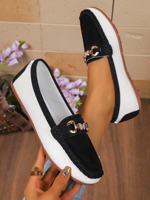 1 Pair Fashion Casual Flat Shoes, Bohemian Quilted Splicing Ruffle/Flouncing Metal Chain Beach Loafers, Lightweight, Suitable For Beach, Holiday, Wedding, Party, Office, Home, Indoor/Outdoor, Spring/Summer/Autumn