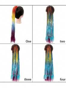 合成渐变色脏辫马尾辫 60厘米 弹性橡皮筋编织马尾辫接发 女生适用 1条 - 彩色 - 查看 6