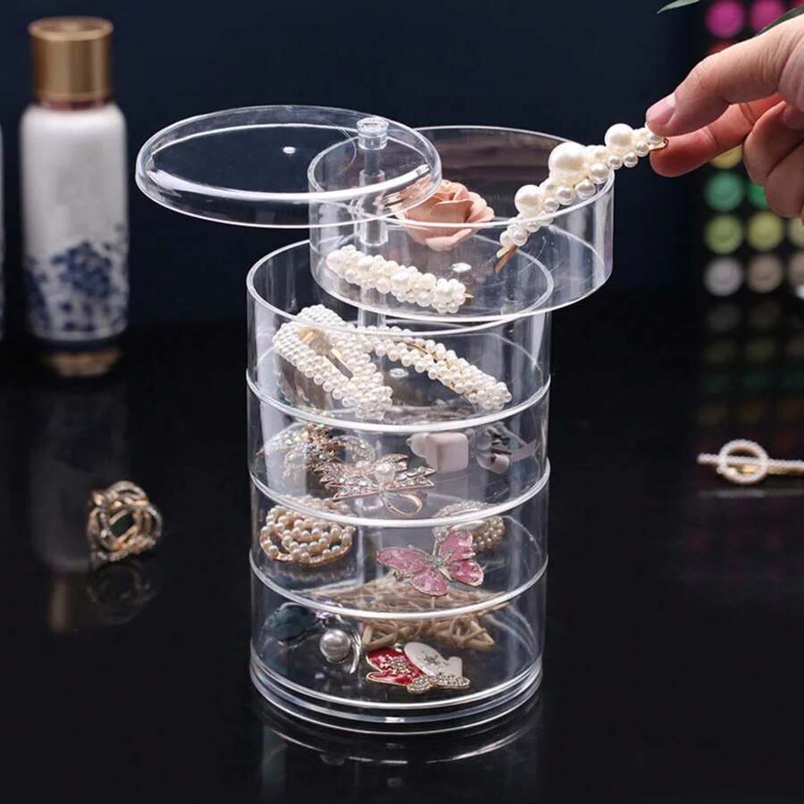 Caja de Joyería Transparente Giratoria de 360 Grados, Caja de Joyería de Múltiples Capas, Estante de Acabado a Prueba de Polvo, Caja de Almacenamiento de Collares de Joyería - Cinco capas - Ver 1