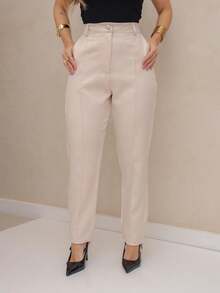 Straight Cut Tailored Trousers/ Front Pockets 216 - Màu be - Xem 3