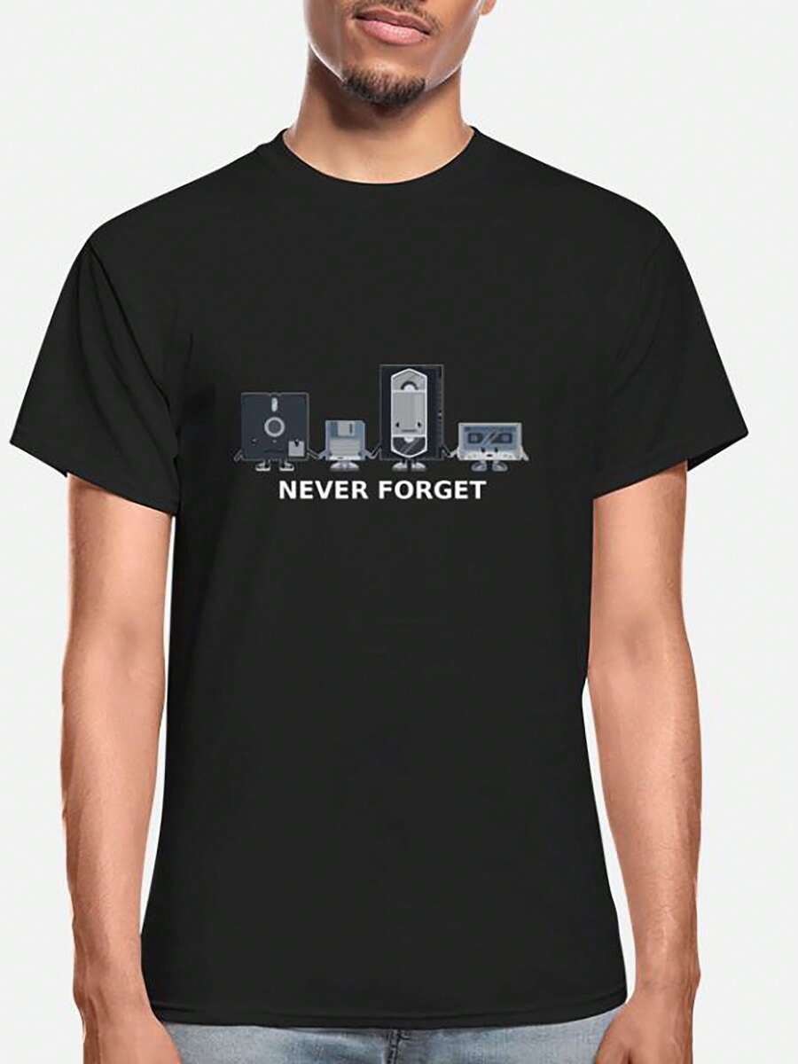 Never Forget Old Technology-6590 Funny Men's Short Sleeve Graphic T-Shirt Collection Black - màu đen - Xem 1