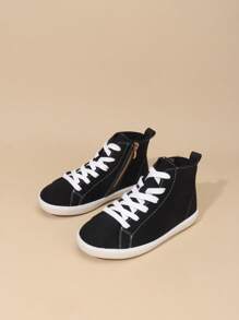 1 Pair Sports Shoes With Lace-Up And Zipper, Comfortable