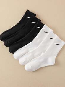 1 Pair/5 Pairs/6 Pairs Women's Casual Long Socks, Simple Comfort Daily Wear Unisex Crew Socks, Fall
