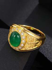 1pc Punk Style Men's Daring Scorpion Design Ring, Gold-Tone Copper With Green Jade Accents And Shimmering Synthetic Cubic Zirconia Stone, Elegant & Glamorous Party/Event Gift And Everyday Wear, Casual Or Formal