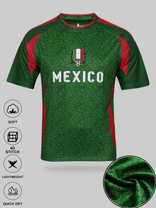 SURUIDA 1pc Mexico Soccer Jersey Short Sleeve T-Shirt, Casual Sports Style, Round Neck Short Sleeve Men's Jersey, Suitable For Fans Cheering, Ball Games, Team Matches, Training