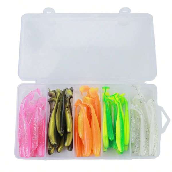 50pcs Realistic Soft Fishing Lure, T-Type Tail Swinging Lure Bait, Bionic Fake Fish Bait With Movable Tail, Suitable For Freshwater And Saltwater, Fishing Gear, Fishing Accessories