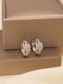 Simple Gold Plated Design Style Earrings Fashion Jewelry For Woman Gifts Inlaid Gems Rhinestone Piercing Small Round Earrings Party Wear Accessories - JH0533 - View 9