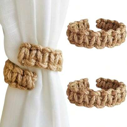 1 pieza Portacortinas de estilo bohemio tejido, portacortinas rústicos de granja, portacortinas elegantes livianos similares al lino para decoración del hogar, exterior, dormitorio, oficina