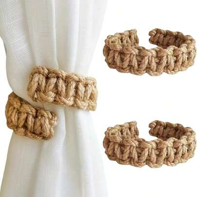 1pc Bohemian Style Woven Curtain Tie Backs, Farmhouse Rustic Curtain Tie Backs, Lightweight Linen-Like Elegant Curtain Holders For Home, Outdoor, Bedroom, Office Decor
