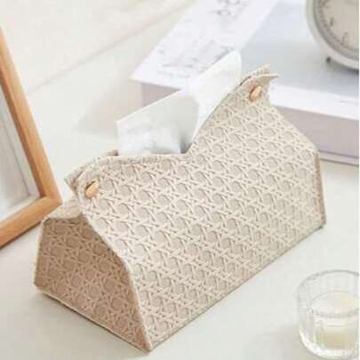1pc Nordic Style Rectangular PU Leather Tissue Box, Decorative Napkin Holder With Button Closure, Suitable For Home Living Rooms, Bedrooms, Bathrooms, Solid Color Accent, Minimalist Organizer For Tissues And Napkins, Durable PU Leather Cover, Clean Aesthetic For Modern Home Decor, Convenient Desk Or Nightstand Accessory, Enhanced Craftsmanship And Practicality For Everyday Use