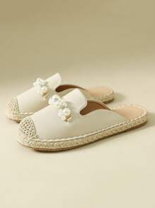 1 Pair Women's Open Toe Slip-On Flats, Bohemian Pearl Decor Fisherman Slides Casual Mules Summer Sandals