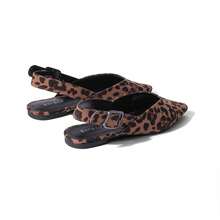 Women's Black Brown Leopard Slingback Flats – Pointed Toe Faux Leather Flats With Adjustable Strap - LEOFS (BÒ) - Xem 4