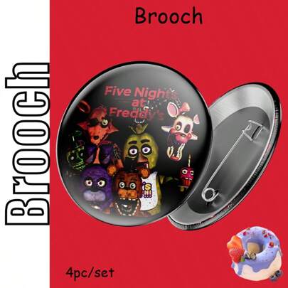 Five Nights at Freddy's 4 件套《玩具熊的五夜后宫》卡通游戏主题派对装饰品、胸针、徽章、小礼物，适合生日派对、聚会