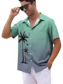 Men's Short Sleeve Button Up Hawaiian Shirt 1950s Vintage Bowling Shirts-20256688 - 漸變綠灰色 - 查看 8