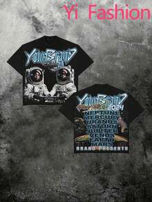 Double Sided Printing (220 Pieces Of Pure Cotton T-Shirts) Y2k Style Printing Casual Pure Cotton Printing Men's Summer Round Neck Short Sleeved Lining