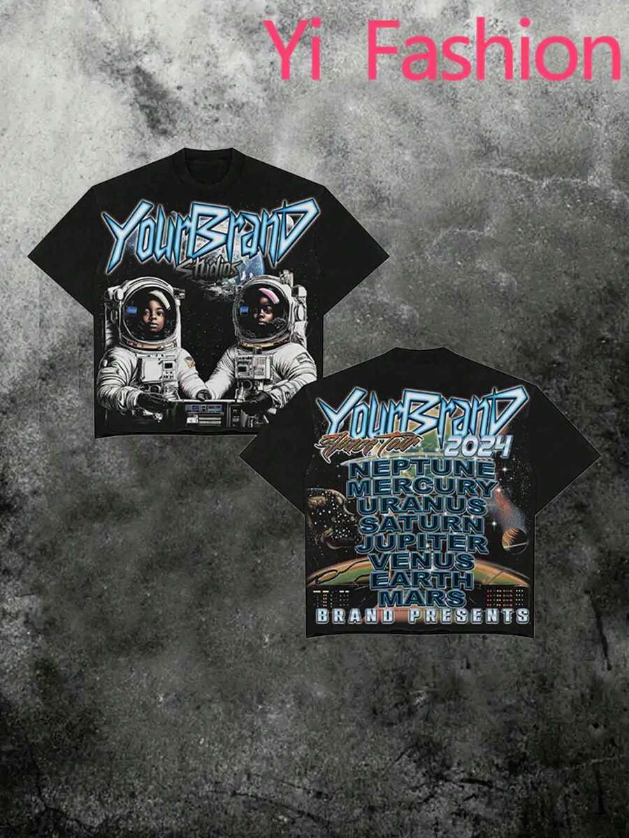 Double Sided Printing (220 Pieces Of Pure Cotton T-Shirts) Y2k Style Printing Casual Pure Cotton Printing Men's Summer Round Neck Short Sleeved Lining