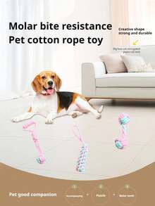 1套宠物咀嚼玩具，毛绒发声玩具，手工棉绳玩具，狗狗牙齿清洁咀嚼玩具，编织绳狗玩具，宠物用品 - 彩色 - 查看 8