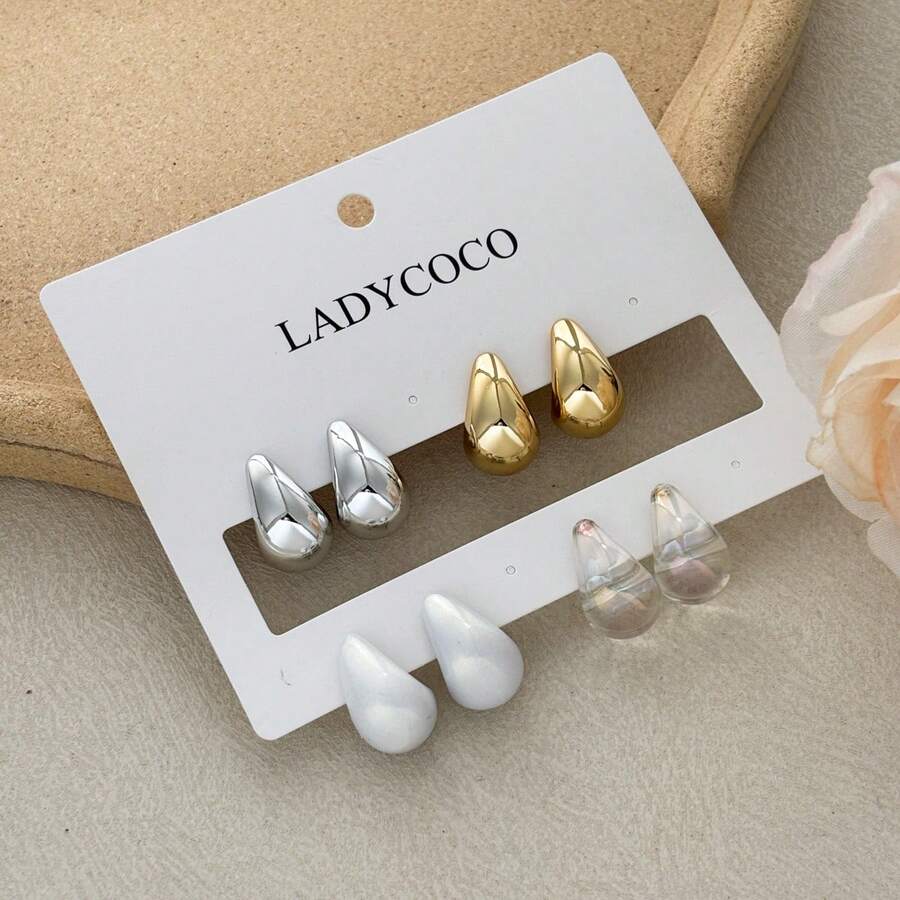 LADYCOCO Bộ 4 đôi bông tai hình giọt nước thanh lịch, phù hợp cho trang phục hàng ngày, hẹn hò, tiệc tùng và phối đồ hàng ngày của phụ nữ