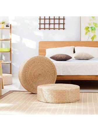 Cojín de meditación tejido de paja, esterilla de yoga extra gruesa Zafu como cojín de piso para ceremonia de té, meditación, oración, decoración del hogar