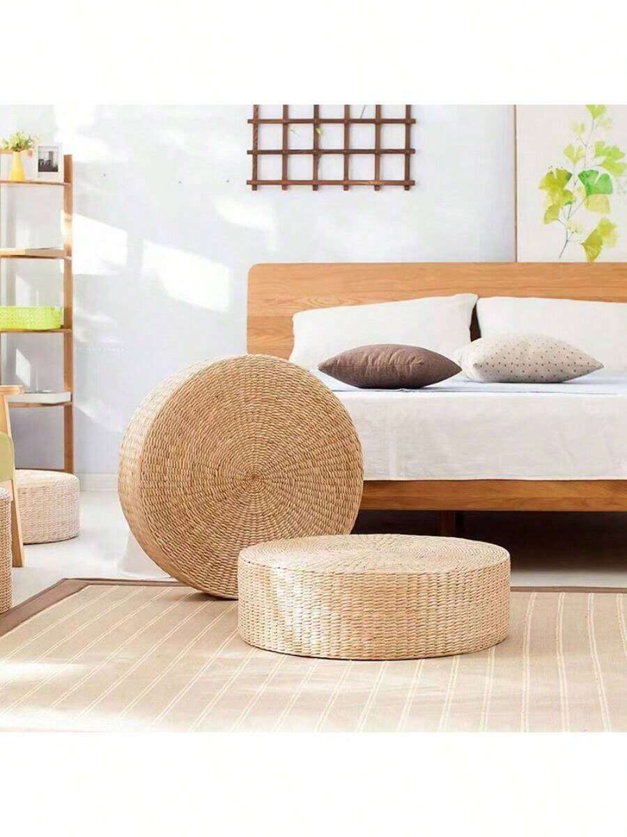 Cojín de meditación tejido de paja, esterilla de yoga extra gruesa Zafu como cojín de piso para ceremonia de té, meditación, oración, decoración del hogar