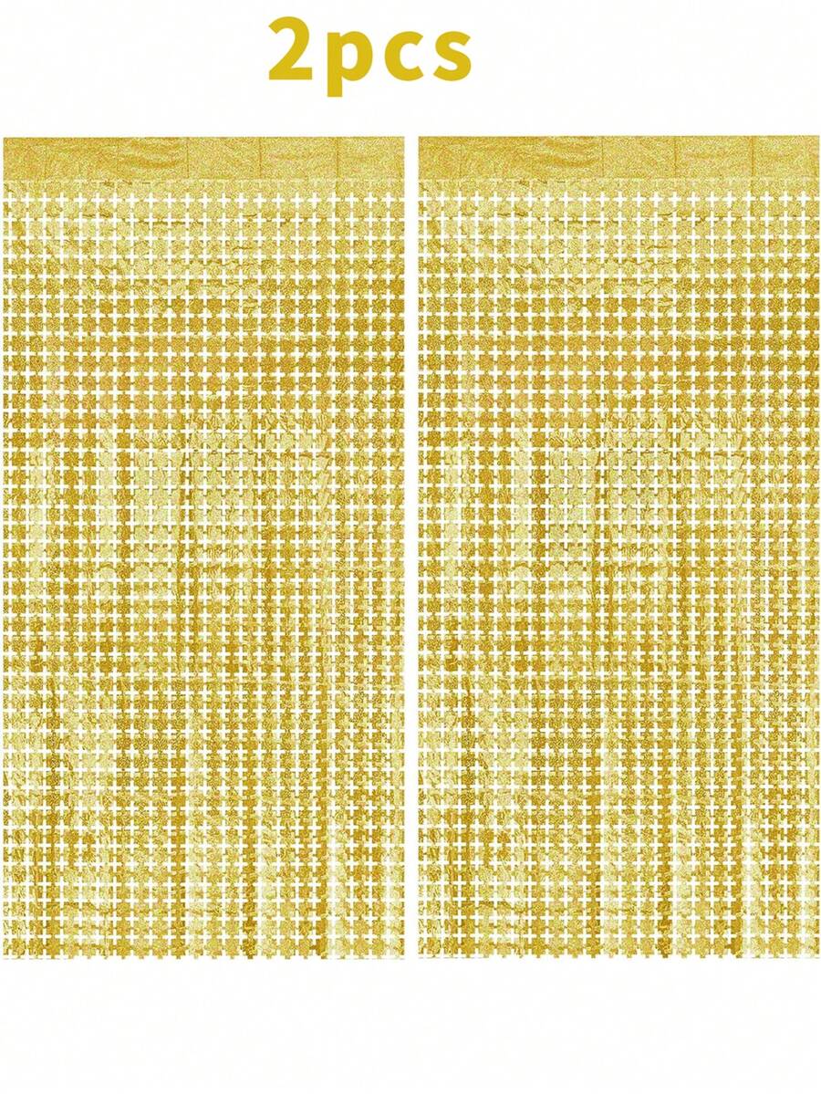 2 piezas Cortina decorativa de fondo dorada de plástico con diseño de lluvia, decoración para fiesta de cumpleaños, boda, fiesta de Año Nuevo 2025, decoración de pared para el hogar, suministros de decoración, cortina de oropel, bandera de plástico, regalos de fiesta de cumpleaños - Dorado - Ver 1