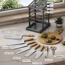 Stainless Steel Universal Knife Holder For Kitchen, Knives Storage Without Knives, Utensil Holder 8 Slots With Scissors, Sharpening Rod, Space Saver Knives Organizer