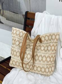 Large Capacity Handmade Woven Straw Tote Bag For Women, Versatile Summer New Design Shoulder Bag, Beach Vacation Style