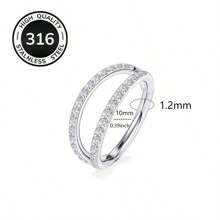 1 anel de septo articulado com incrustação de zircônia cúbica dupla | Joia de piercing de tragus de concha hipoalergênica em aço inoxidável banhado a ouro 18K 16G | Brinco labial com zircônia cúbica dupla | Design simples e elegante para uso diário feminino e presentes em festivais