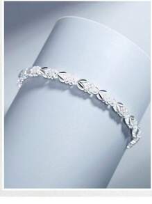 1pc Silver Clover Charm Bracelet, Holiday Gift Jewelry