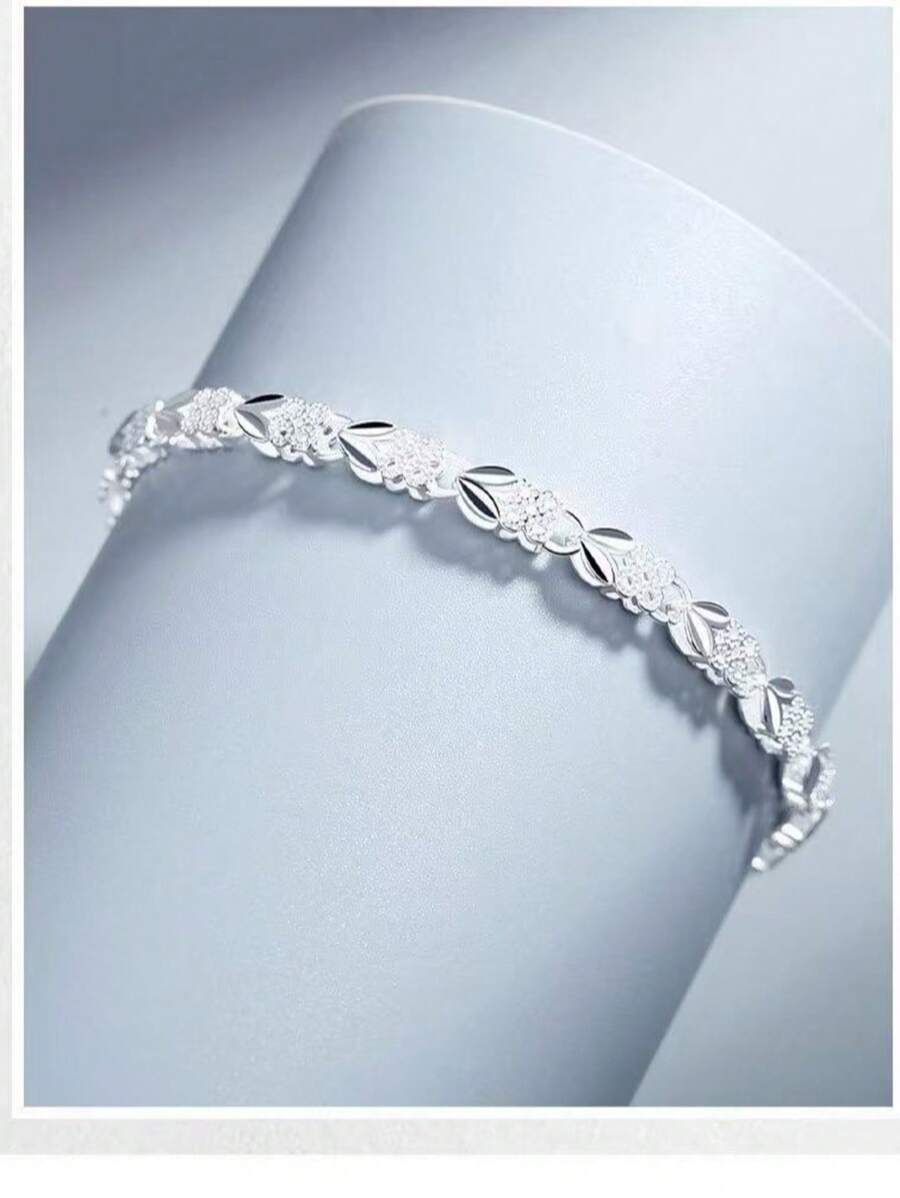 1pc Silver Clover Charm Bracelet, Holiday Gift Jewelry