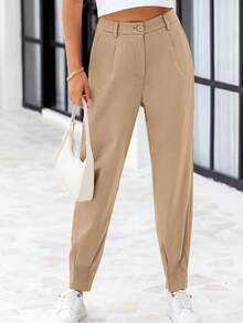 tooluck Women's High Waisted Ankle Length Trousers Slacks With Pockets Khaki - 卡其色 - 查看 7