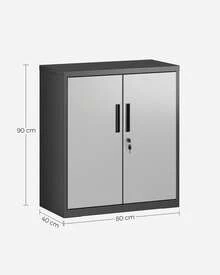 Caisson de Bureau, Placard Polyvalent, Armoire de Bureau à 2 Portes, Verrouillable, en Acier, pour Salon, Argenté et Noir - Gris + Noir - Voir 6