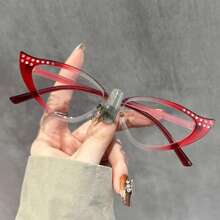 1pc Fashion Cat Eye Small Frame Reading Glasses, Rhinestone Designed Stylish Personalized, Gradient Color Frame, High-End And Elegant Women Reading Glasses - Red - View 7