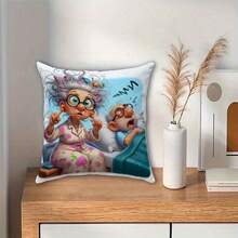 4 款幽默奶奶爷爷枕套，适用于客厅、卧室或厨房装饰，客厅装饰单面无枕芯