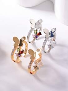 1pc Delicate Butterfly Decorative Cuff Ring With Sparkling Colorful Zirconia,Open Adjustable Ladies Ring,Women's Creative Jewelry,Summer Vacation Accessories,Women's Daily Wear,Party,Date,Gathering,Valentine's Day Gift.