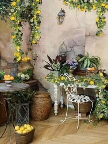 1/2 件人造绿桉树叶花环，树脂假柠檬花环，悬挂常绿藤蔓，适用于夏季门廊、墙壁、壁炉、餐桌、婚礼、花园、农舍、家居装饰、房间装饰、假植物 - 36目桃心9葉檸檬藤條 - 查看 7