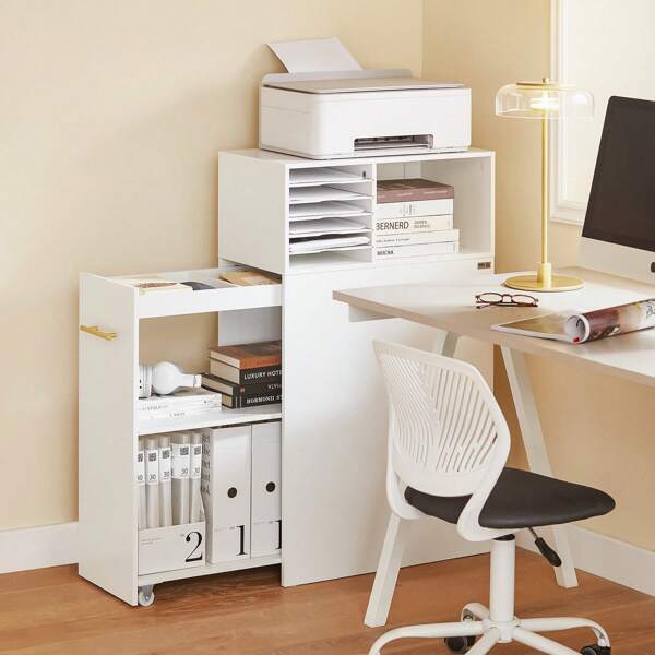 SoBuy Aufbewahrungsschrank schmaler Büroschrank Sideboard für Wohnzimmer und Arbeitszimmer Organizerschrank Aktenschrank Druckerständer Lagerschrank Weiß BHT ca. 60x100x33cm ASK12-W