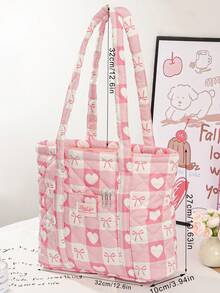 1Pc Quilted Tote Bags, Exquisite Women's Handbags, Tablet Storage Bags, Fashionable Casual Large Capacity Tote Bags, Sanitary Napkins, Bag Cushions, Wired Headphones, Earplugs, Headphones, Chargers, Lipstick, Cosmetics, Laptops, Home Decor, Suitable For Mothers, Students, Female Students, Office Workers, Commuters, Keys, Holiday Gifts - Multicolor - View 6