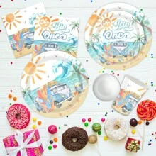 Surf's Up Party Decorations Tableware Surf Birthday Party Supplies, Paper Plate, Cup, Napkin, Summer Hawaiian Beach Wave Surfing Birthday Decorations