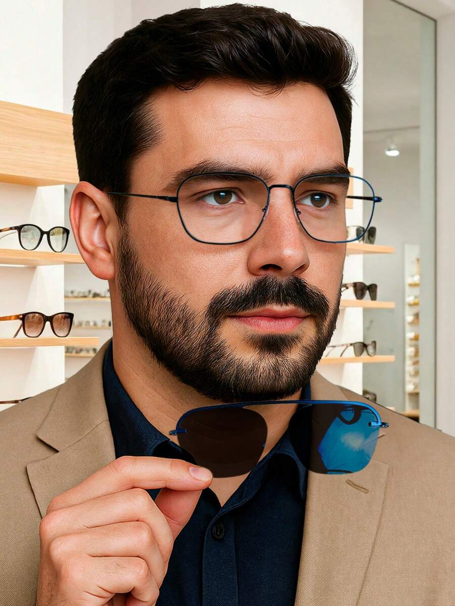 Men's Eyeglass Frames For Degree Rectangular 2 In 1 Breaking Bad Rounded Comfortable And Lightweight Stylish In Resistant Metal - màu đen - Xem 1