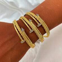 1 chiếc vòng tay bằng đồng mạ vàng 18K đính đá Zirconia, thiết kế sang trọng và tinh tế, phụ kiện đa năng cho trang phục thường ngày, tiệc tùng và làm quà tặng - X - Xem 5