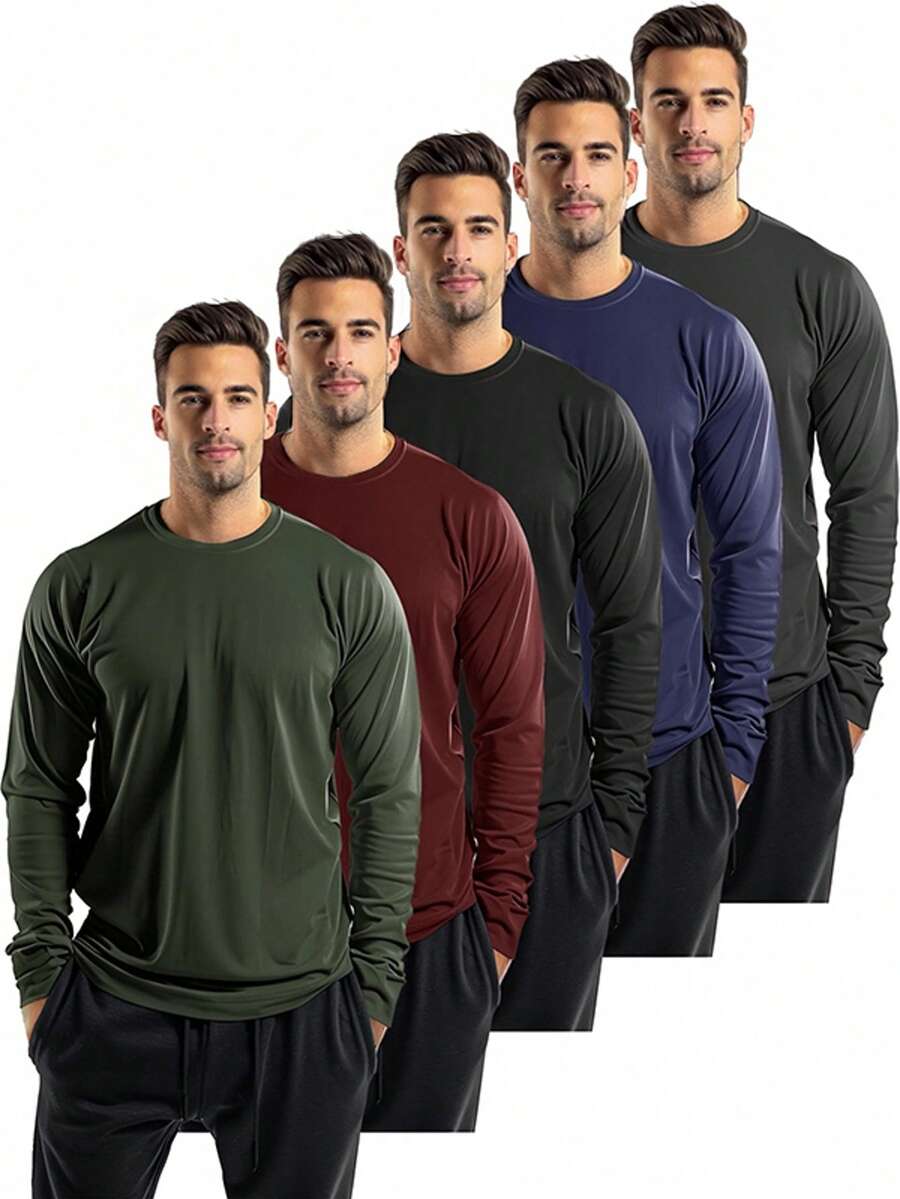 5 Pack Long Sleeve Shirts For Men Quick Dry Moisture Wicking Mens Long ...