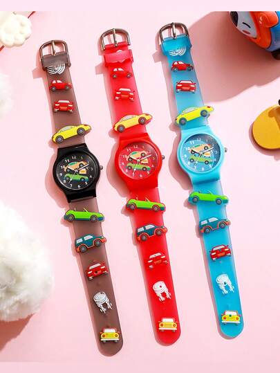 1pc Cool Colorful Arabic Numeral Scale Dial Racing Car Design Silicone Quartz Watch, Suitable As Birthday, Graduation Gift