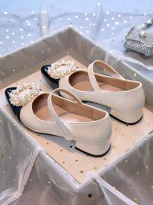 1 Pair Teenage Girls' Mary Jane Square Toe Block Heel Flats, Suitable For All Seasons