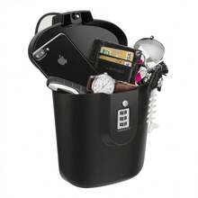 2L Portable Anti-Theft Lock Box For Mobile Phone, Cash, Keys, Wallet, Camera, Jewelry, Passport, Headphones, Medicine, 3-Digit Password, Safe With Lock Anti-Theft, Portable For Use At Beaches, Pools, Hotels, Resorts, Gyms, Private Homes, Offices, Parks, Campsites, Cars, Hospitals, 19*18*10cm, Black - Black - View 12