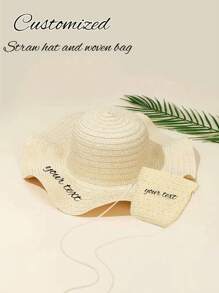 Individuell angefertigter Strohhut mit welligem Volant und geflochtene Tasche, personalisiertes Design Name/Logo, Outdoor Reise Sonnenhut, geflochtener Strohhut, Umhängetasche, vielseitiger Reise Sonnenhut, geeignet für Outdoor, Strand, Lässig und Valentinstag, Hut, Strandmode Essentials, vielseitiges Modeaccessoire, Reiseessential, modische Kopfbedeckung, strapazierfähiges Material, geeignet für Sommereisen