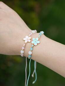 51Luckind Fashion Handmade Braided Rope Bracelet Charms Cherry Flower Personalized Bracelet For Women Girls Party Jewelry - Cherry Blossom Bracelet - View 3