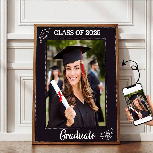 1pc Personalized Graduation Poster - Custom Photo & Text Canvas Print With Class Of 2025 Cap & Diploma Design, Modern Classic Art Decor, High-Quality Wrapped Canvas Frame, Ready-To-Hang Indoor Wall Art For Bedroom, Living Room, Office - Graduation Gift For Daughter, Son, Sister, Brother, Best Friend, Graduation Decor, Bedroom Artwork, Artistic Photo Display, Durable Artwork