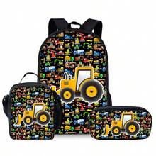 3pcs Set Cool Truck Backpack, Unisex, Lightweight Polyester, Adjustable Strap, Zipper Closure, Hand Wash, Personalized Style With Print Design - Black - View 8